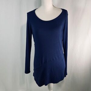 INC International Concepts Navy Blue Ribbed Modal Tunic Top Asymmetrical Hem M
